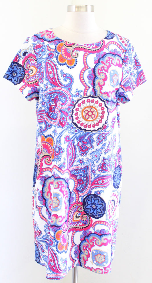 Jude Connally Jude Cloth Medallion Print Short Sleeve Dress Size L Blue White
