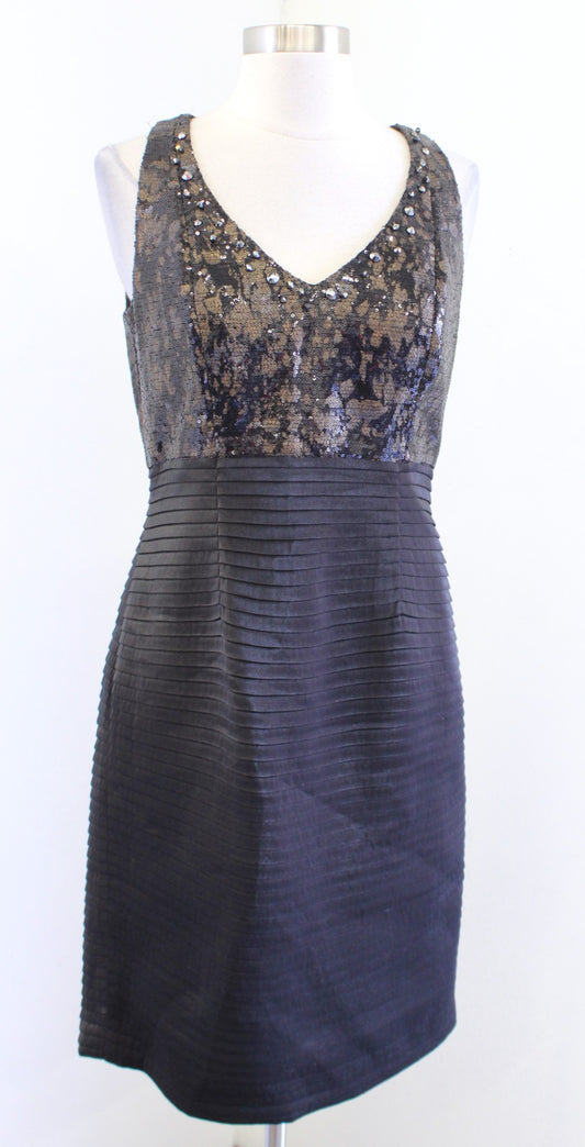 Kay Unger New York Black Brown Sequin Beaded Sheath Dress Cocktail Party Size 6