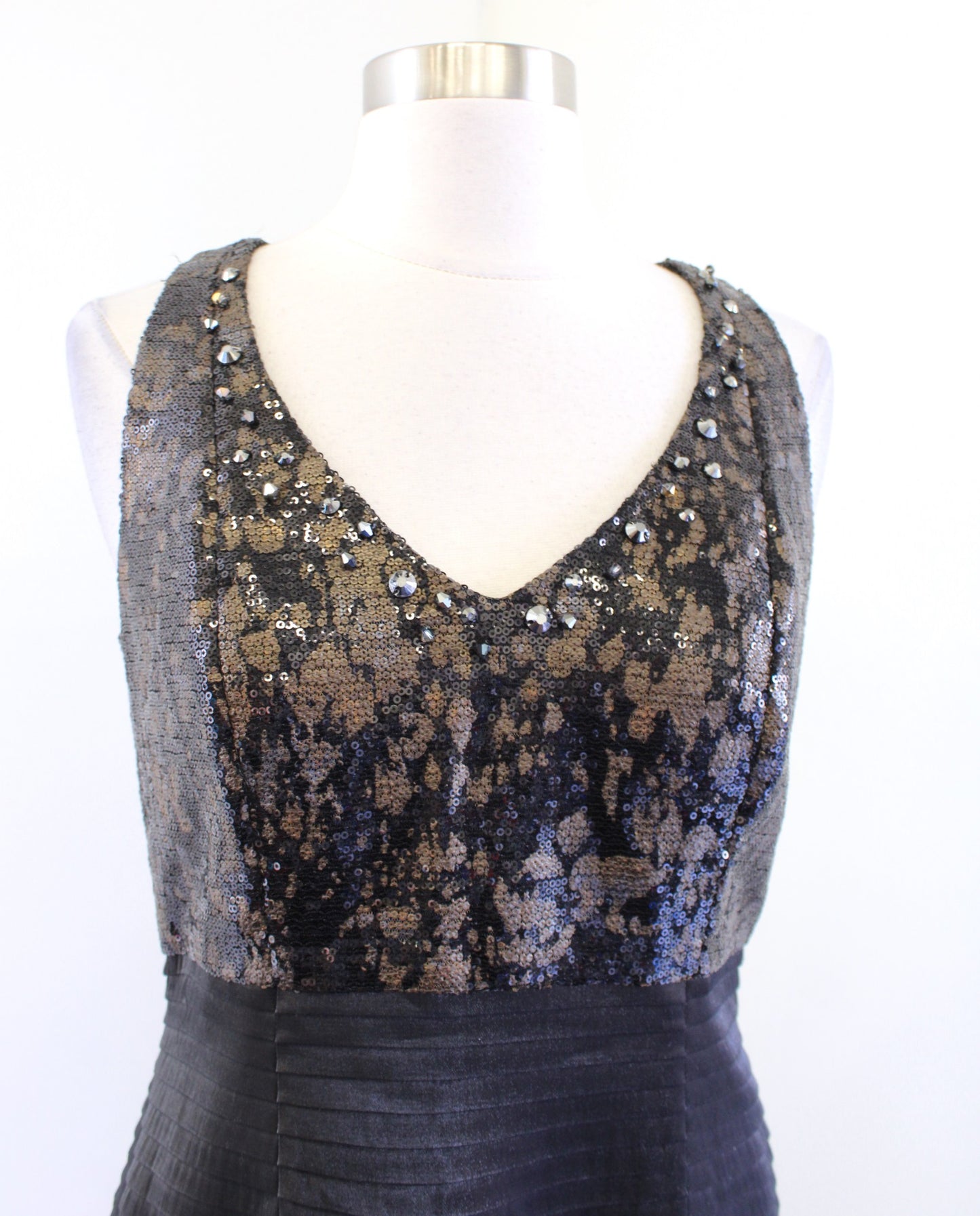 Kay Unger New York Black Brown Sequin Beaded Sheath Dress Cocktail Party Size 6