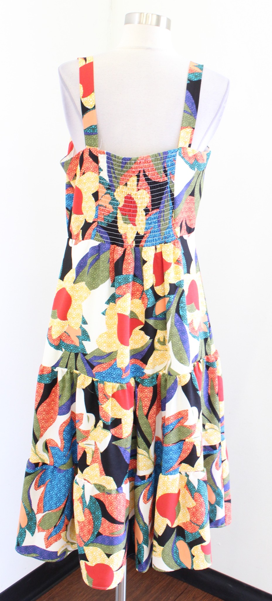 Tahari ASL Levine Colorful Geometric Floral Tiered Casual Dress Midi Size 6