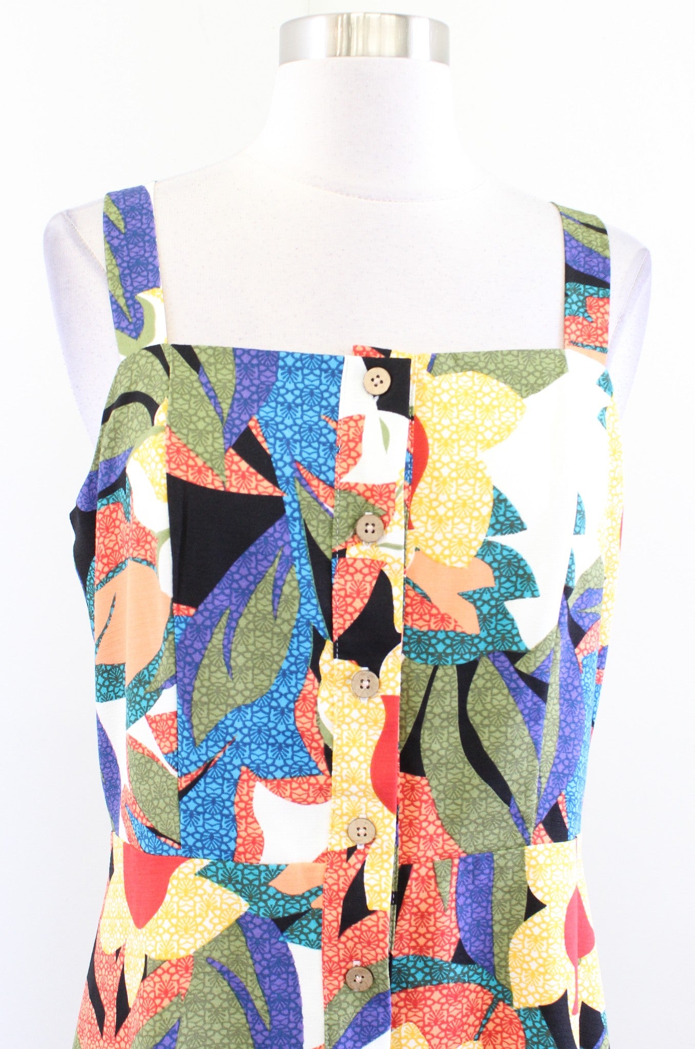 Tahari ASL Levine Colorful Geometric Floral Tiered Casual Dress Midi Size 6