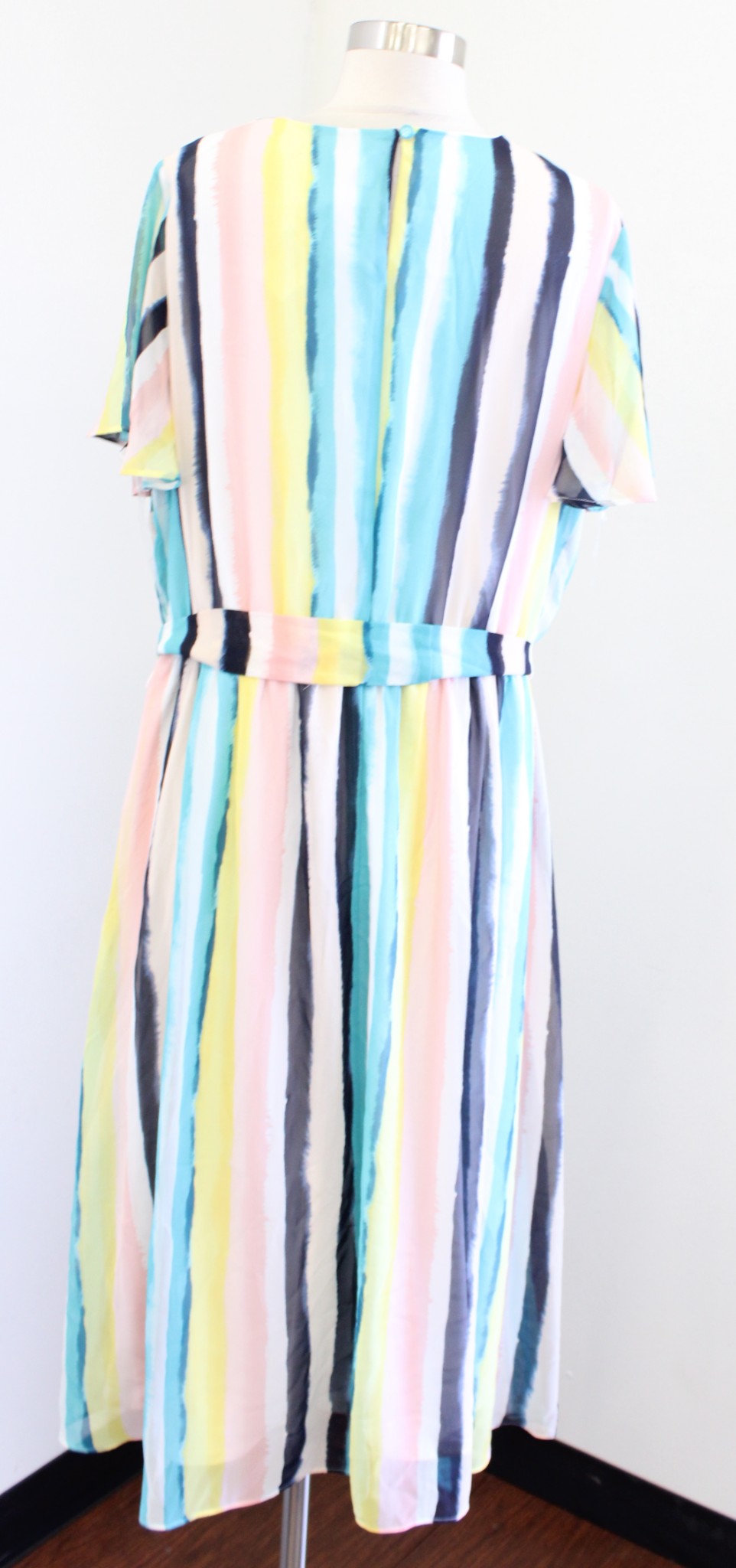 NWT Lane Bryant Watercolor Striped Tie Waist Midi Dress Size 16 Blue Yellow