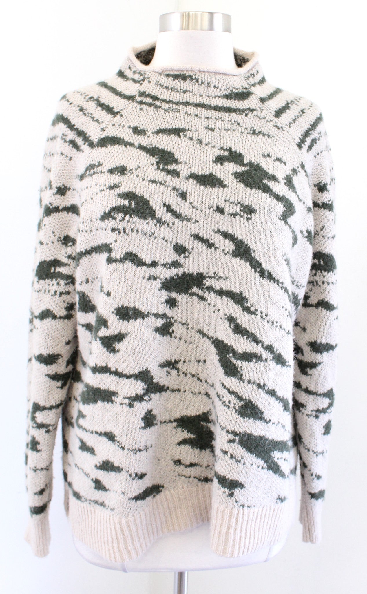 Madewell Thorton Mock Neck Pullover Sweater Size M Animal Print Alpaca Green