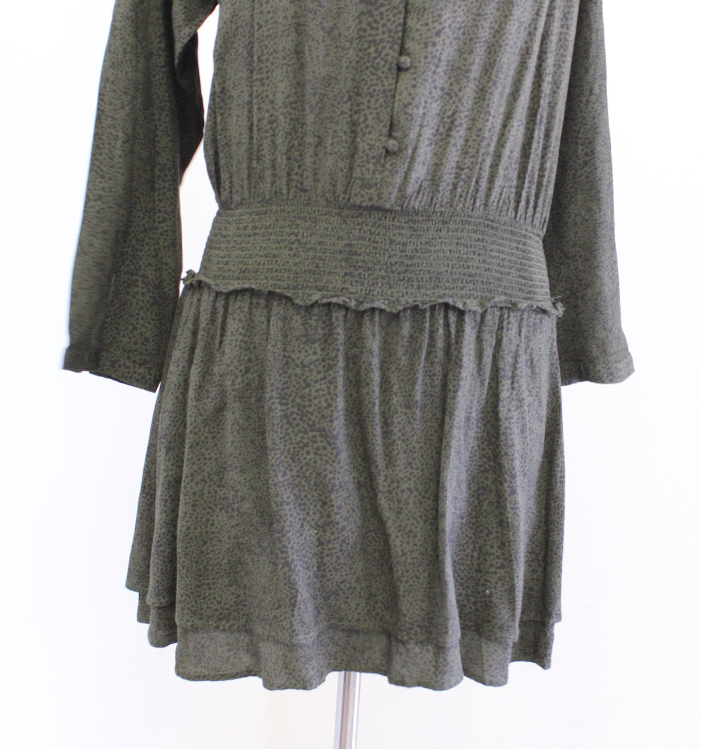 Rails Womens Jasmine Olive Speckled Print Tiered Smocked Waist Dress Size M