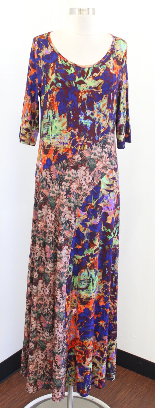 Soft Surroundings Estelle Colorful Abstract Floral Print Knit Maxi Dress Size M