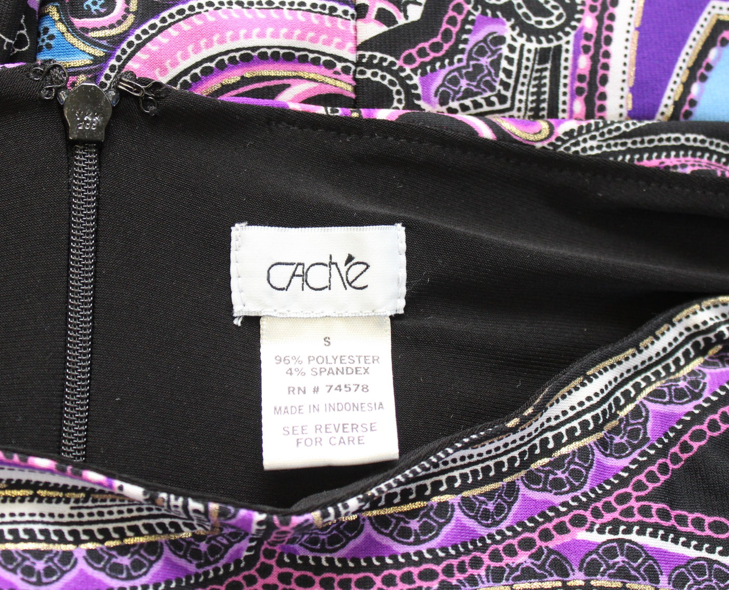 Cache Black Purple Pink Geometric Paisley Print Jersey Sheath Dress Size S
