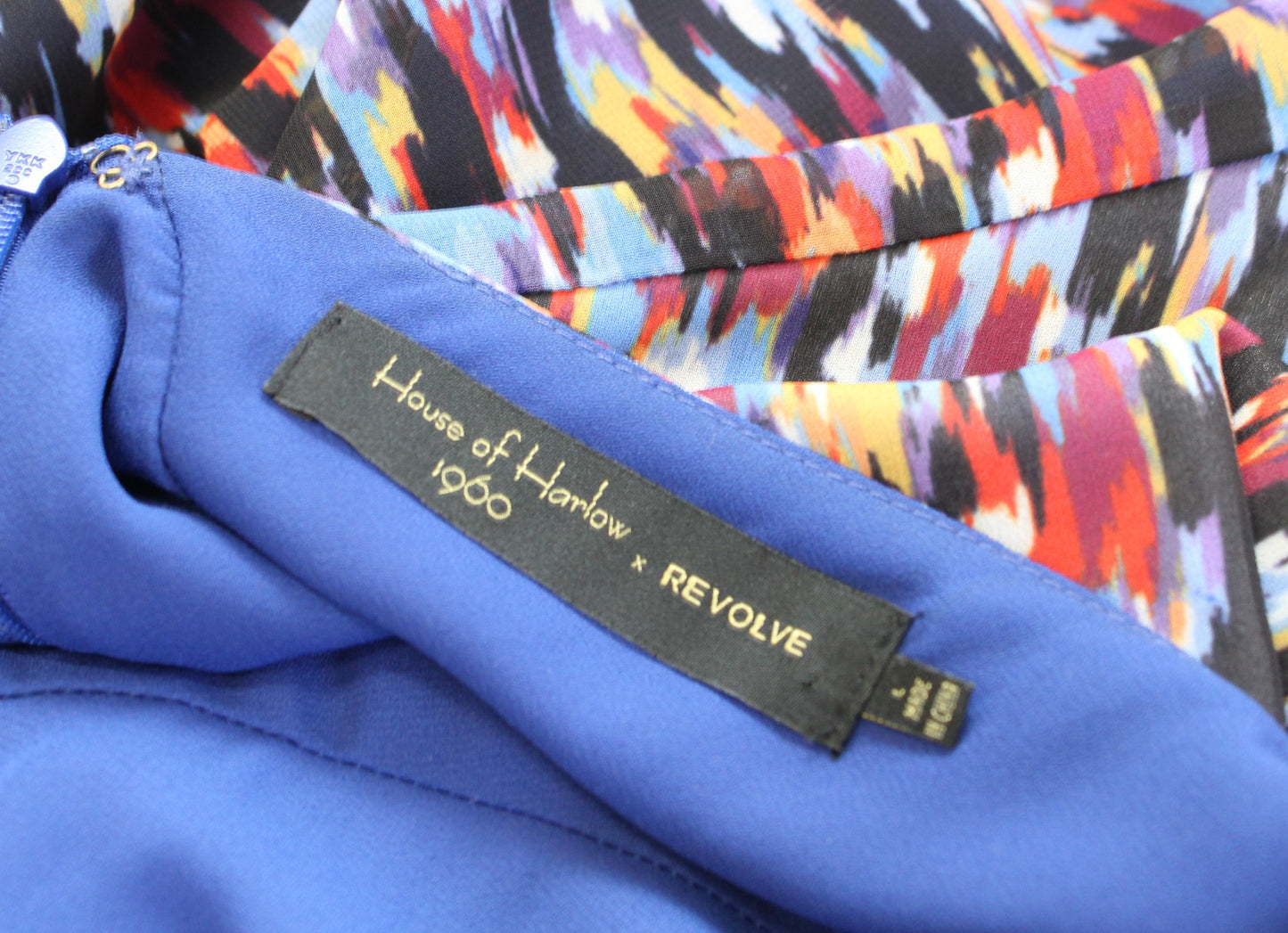 House of Harlow x Revolve Gemma Printed Midi Slip Dress Size L Open Back Blue