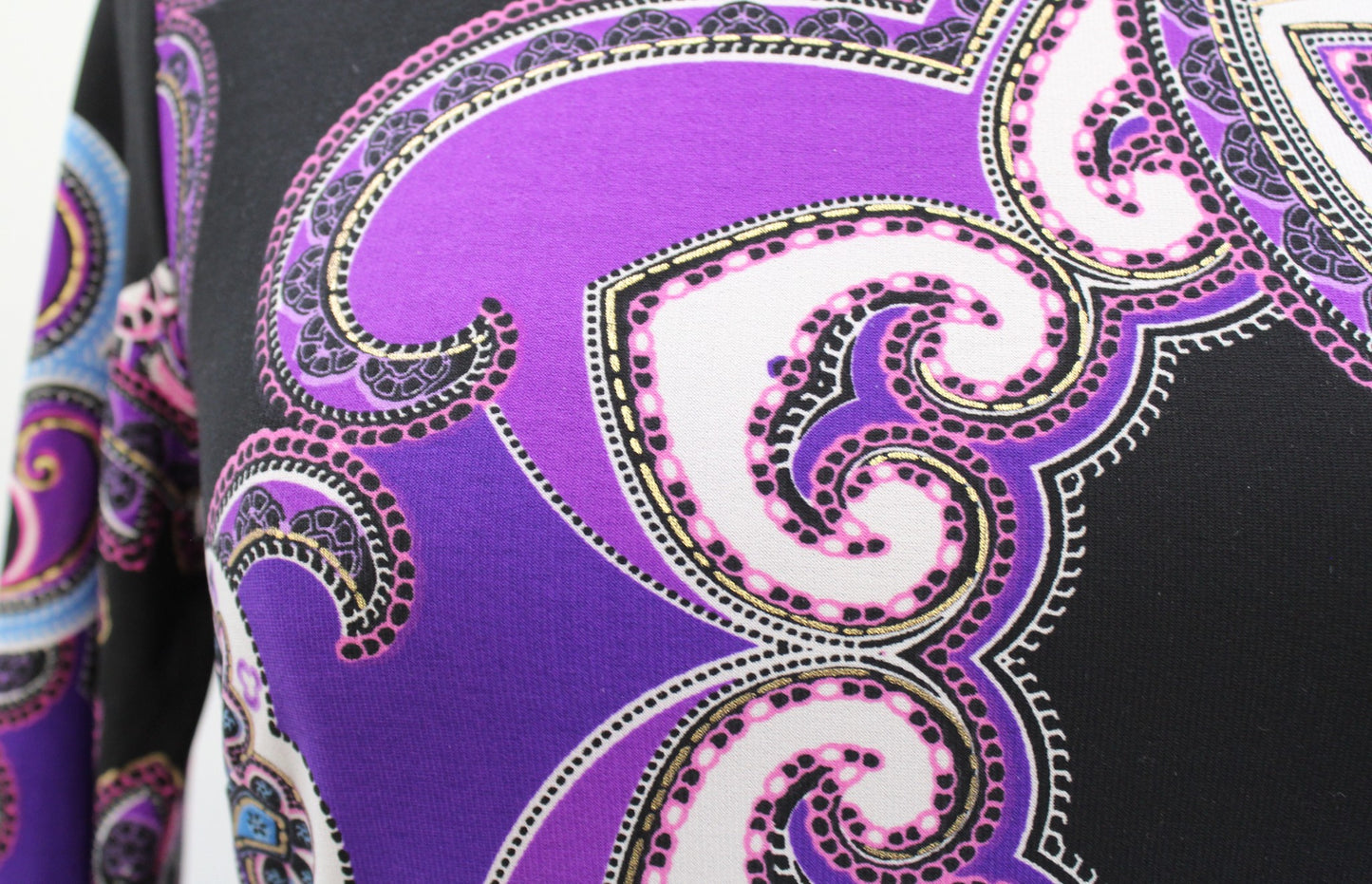 Cache Black Purple Pink Geometric Paisley Print Jersey Sheath Dress Size S