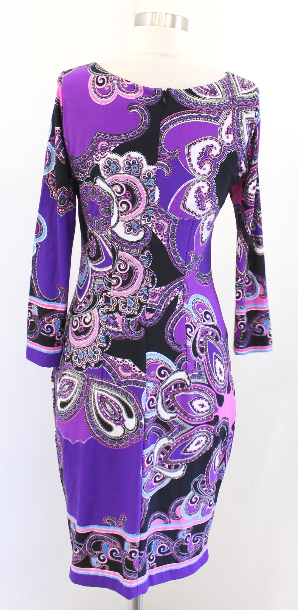Cache Black Purple Pink Geometric Paisley Print Jersey Sheath Dress Size S