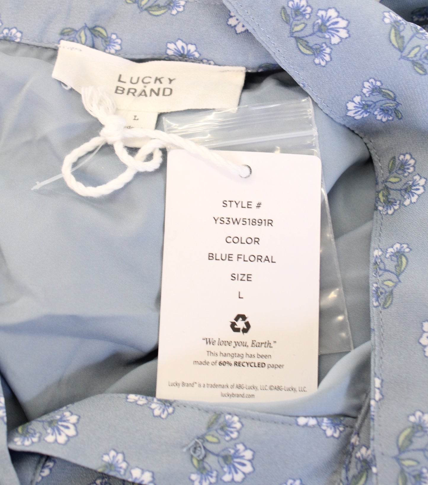 NWT Lucky Brand Womens Dusty Blue Floral Button Front Midi Shirt Dress Size L