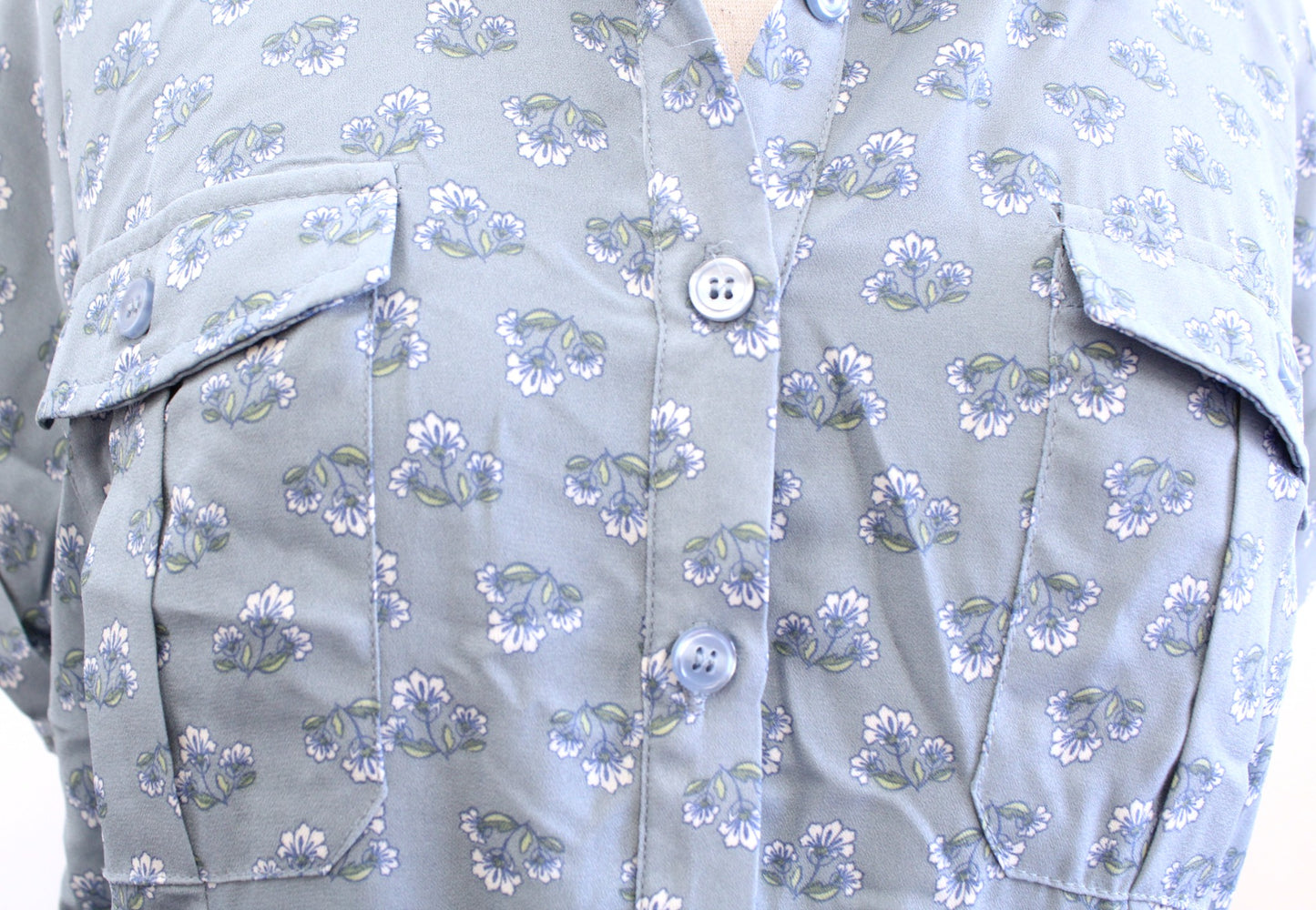 NWT Lucky Brand Womens Dusty Blue Floral Button Front Midi Shirt Dress Size L