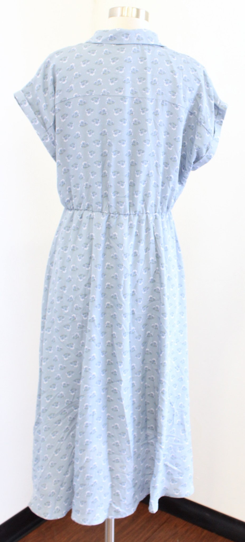 NWT Lucky Brand Womens Dusty Blue Floral Button Front Midi Shirt Dress Size L