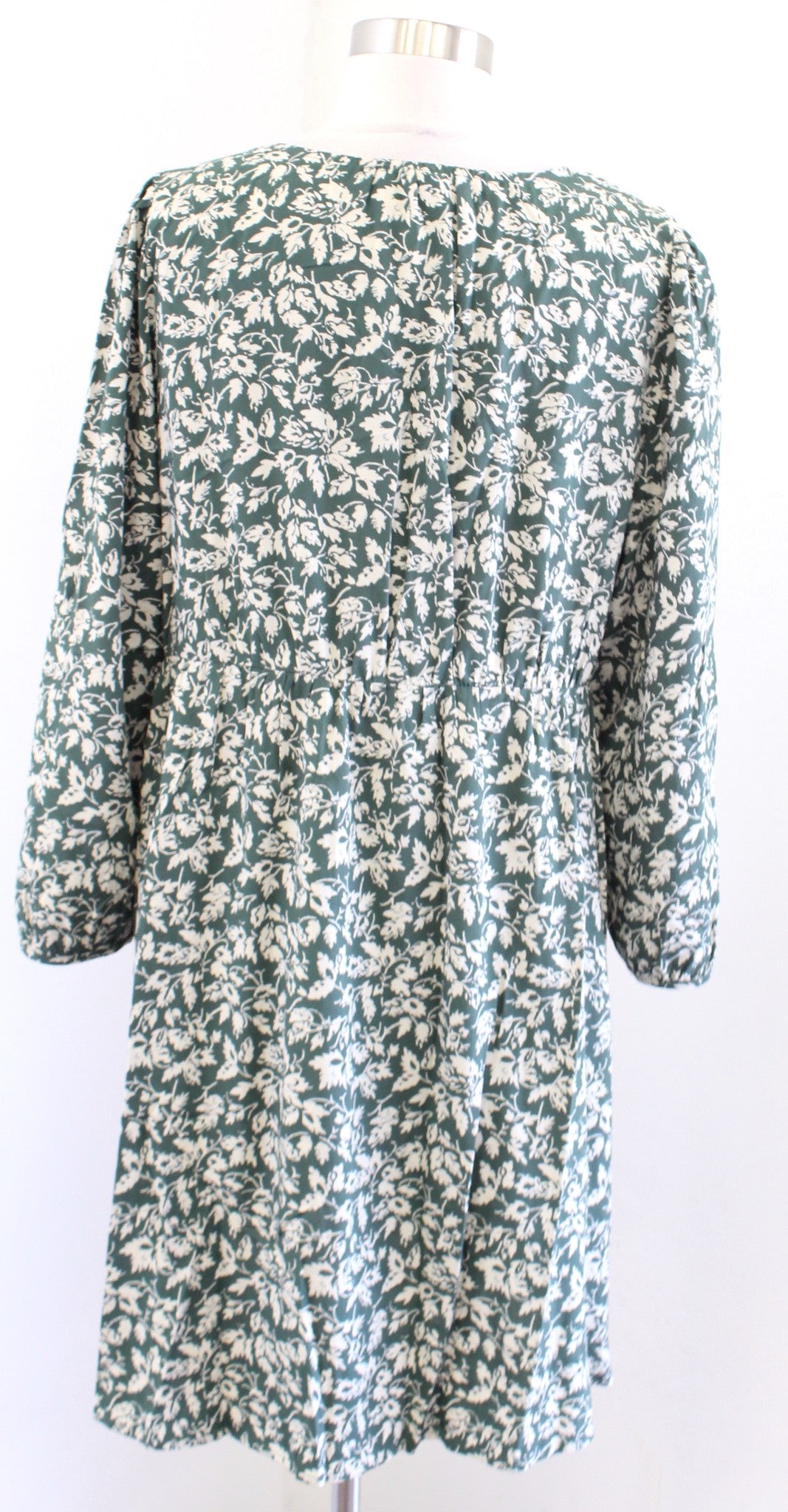 Madewell Green Button Front V Neck Mini Dress in Forest Leaves Floral Sz S Shift