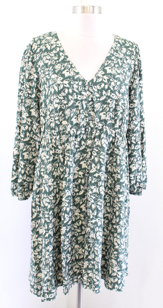 Madewell Green Button Front V Neck Mini Dress in Forest Leaves Floral Sz S Shift