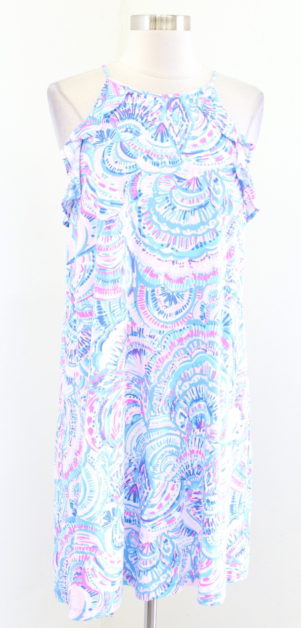 Lilly Pulitzer Billie Happy as a Clam Ruffle Printed Dress Size S Blue Pink