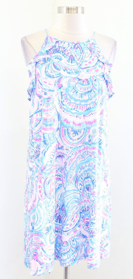 Lilly Pulitzer Billie Happy as a Clam Ruffle Printed Dress Size S Blue Pink