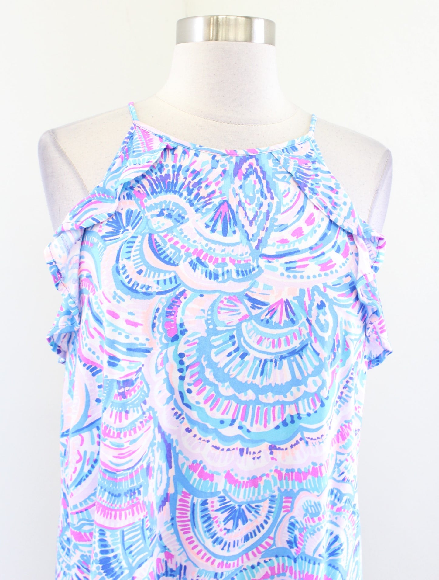 Lilly Pulitzer Billie Happy as a Clam Ruffle Printed Dress Size S Blue Pink