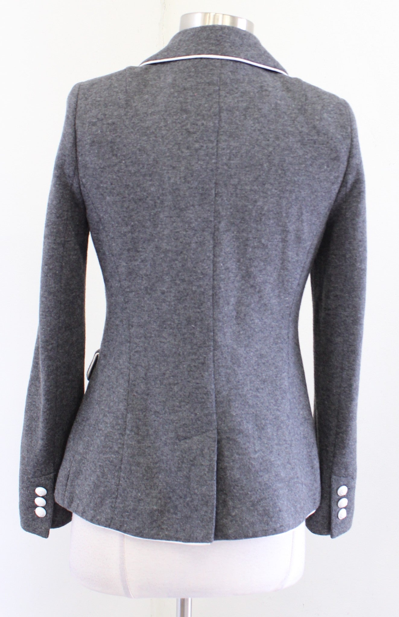 Banana Republic Charcoal Gray White Piped Trim Wool Blend Prep Blazer Jacket 2