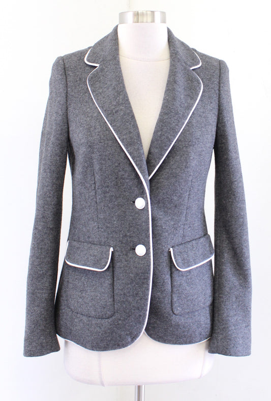 Banana Republic Charcoal Gray White Piped Trim Wool Blend Prep Blazer Jacket 2