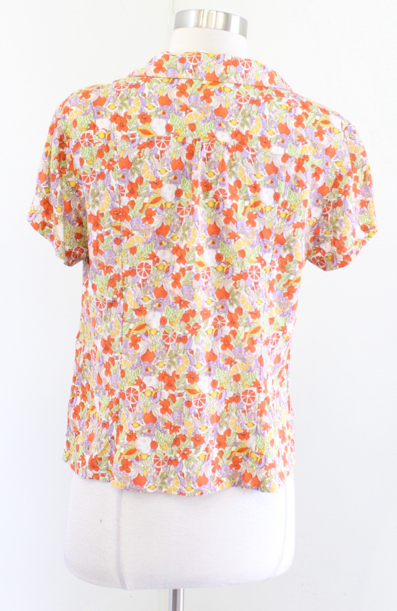 Maeve Anthropologie Citrus Fruit Print Button Down Tie Front Shirt Blouse Size 8