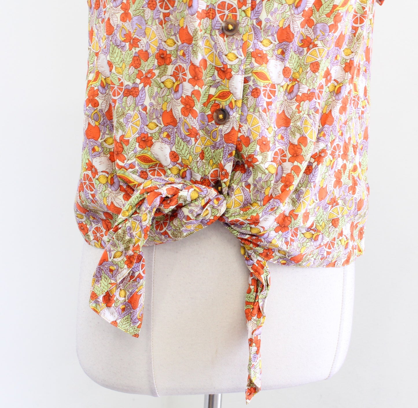 Maeve Anthropologie Citrus Fruit Print Button Down Tie Front Shirt Blouse Size 8