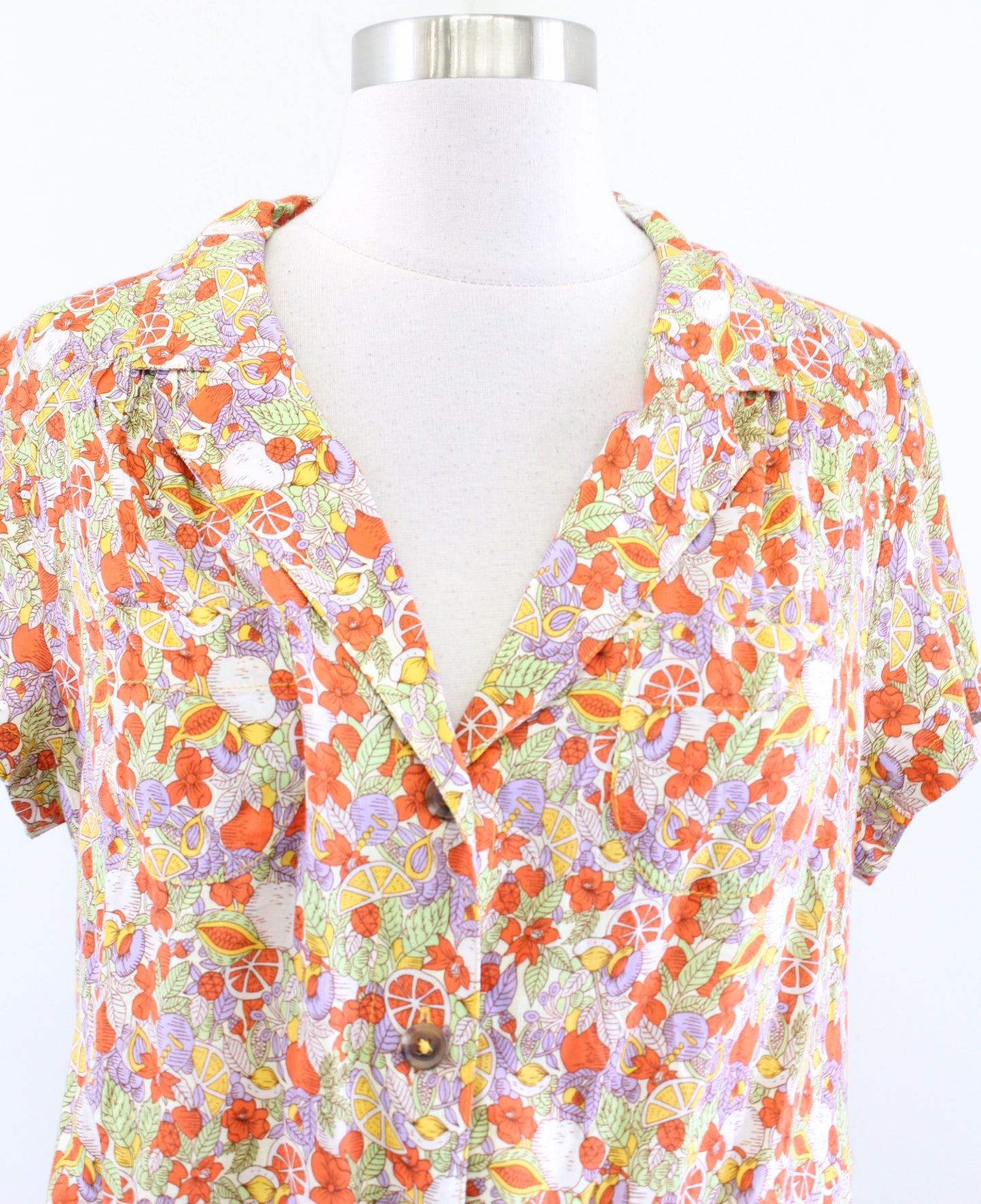 Maeve Anthropologie Citrus Fruit Print Button Down Tie Front Shirt Blouse Size 8