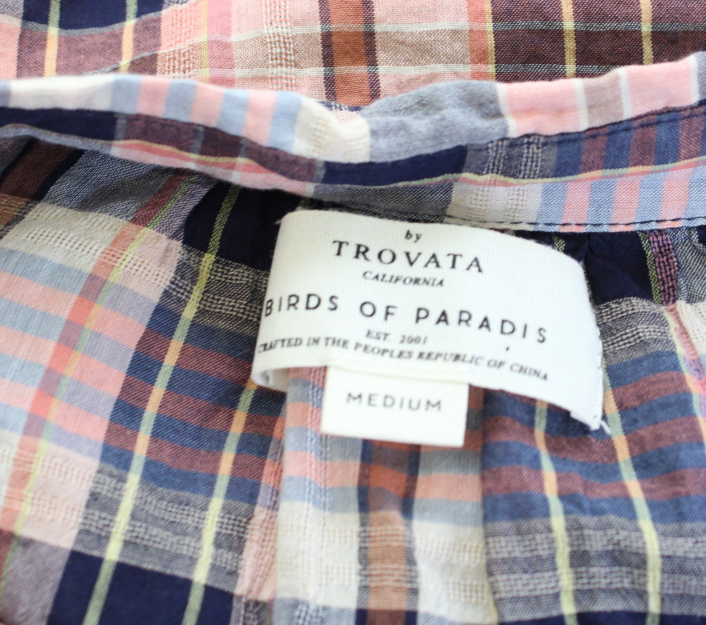 Trovata Birds of Paradis Navy Blue Coral Tie Waist Button Front Shirt Blouse M