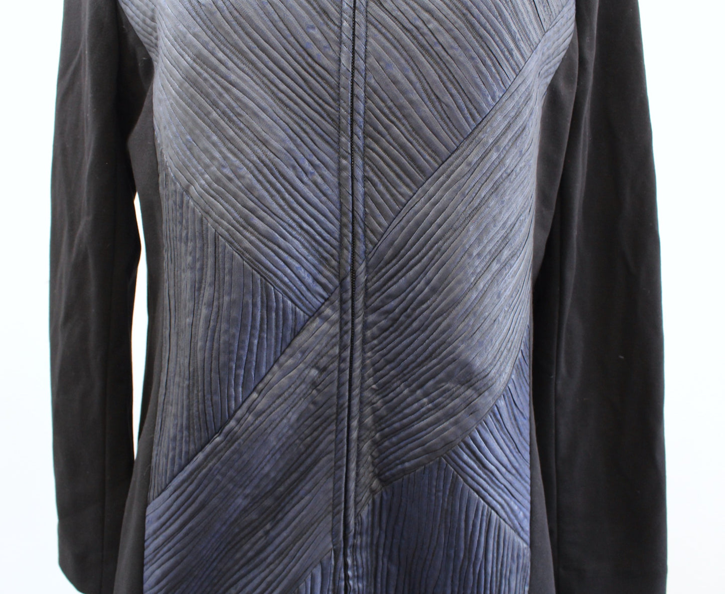 NWT Doncaster Black Navy Blue Contrast Textured Zip Front LongLine Jacket Sz 14