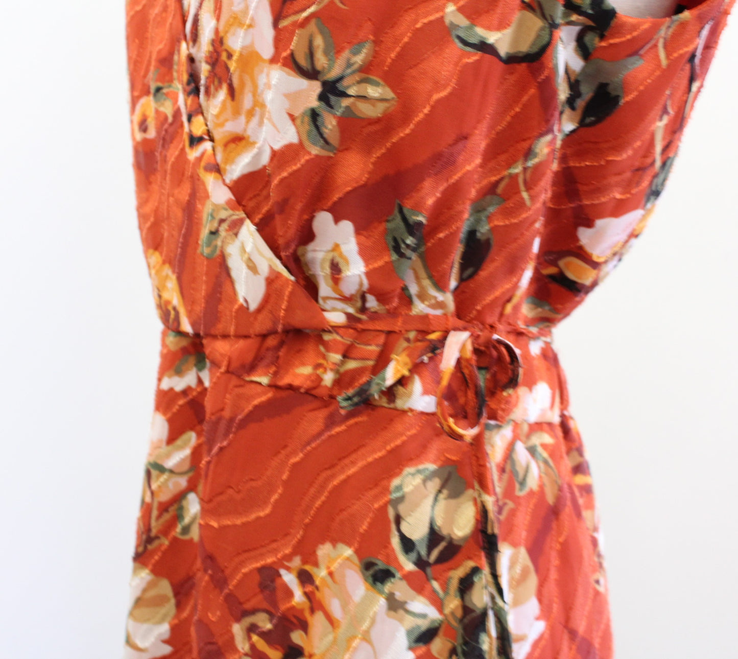 White House Black Market Orange Fall Floral Print Midi Dress Size 2 Side Tie