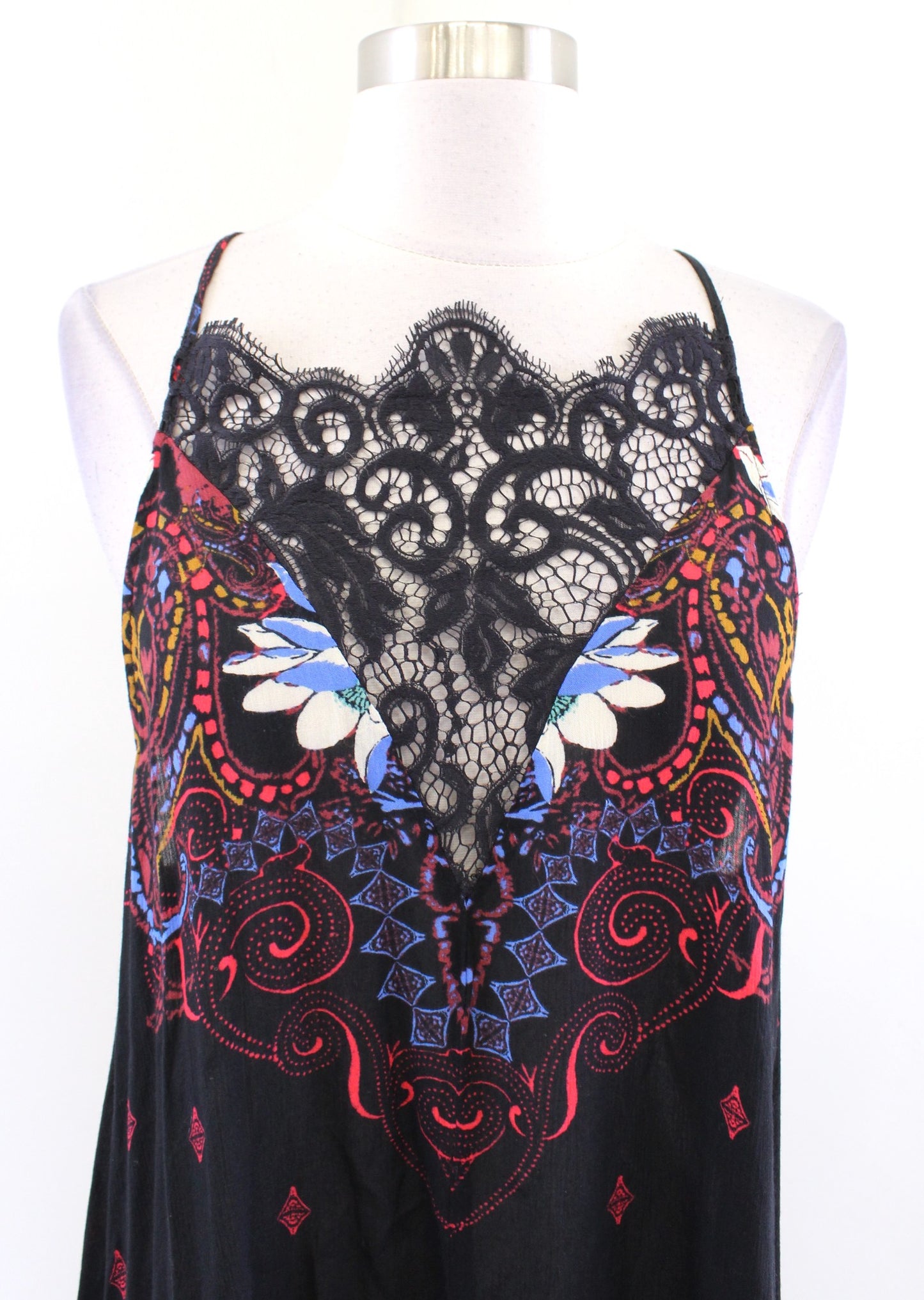 Intimately Free People Whos Sorry Now Black Floral Lace Mini Slip Dress Size S