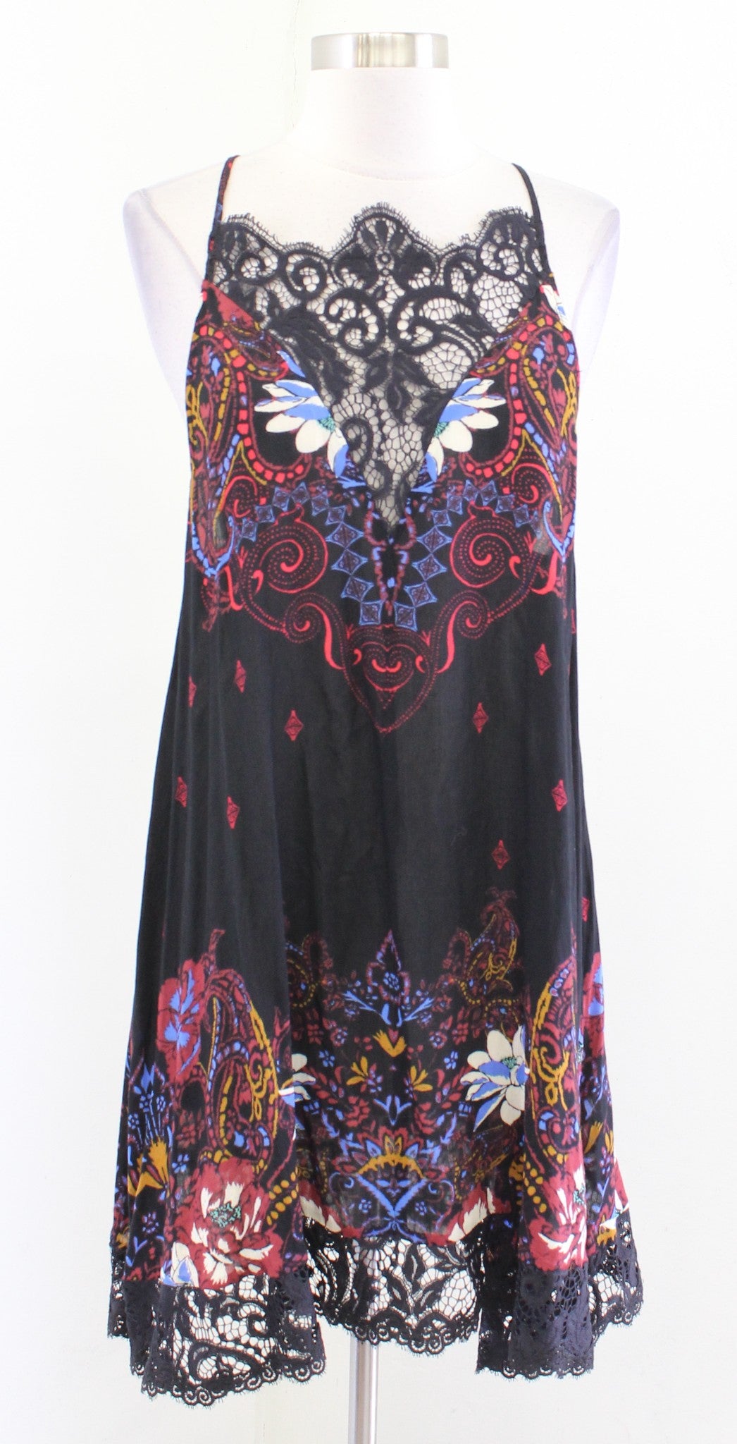 Intimately Free People Whos Sorry Now Black Floral Lace Mini Slip Dress Size S