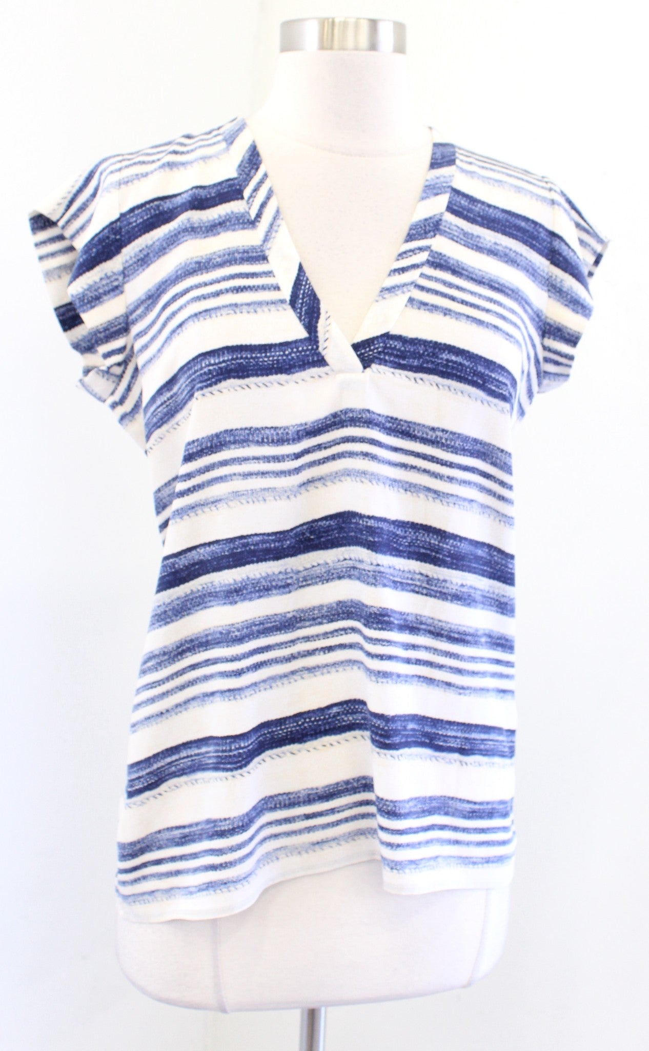 NWT $188 Joie Rubina Blue White Tan Printed Striped Top Blouse Silk Size XS Short Sleeve
