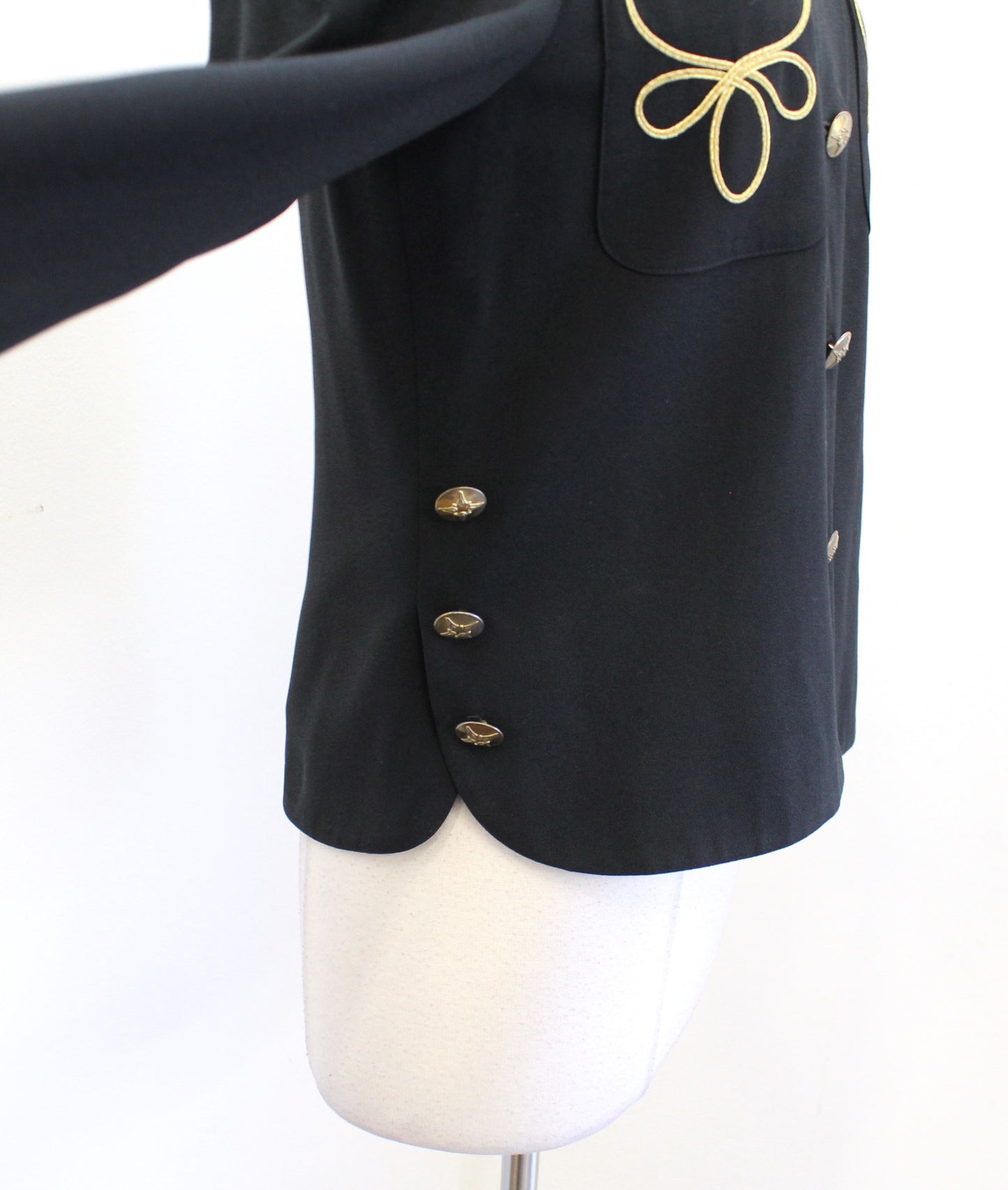 Vtg 90s Black Gold Embroidered Military Style Blazer Jacket Sz 6 Mandarin Collar