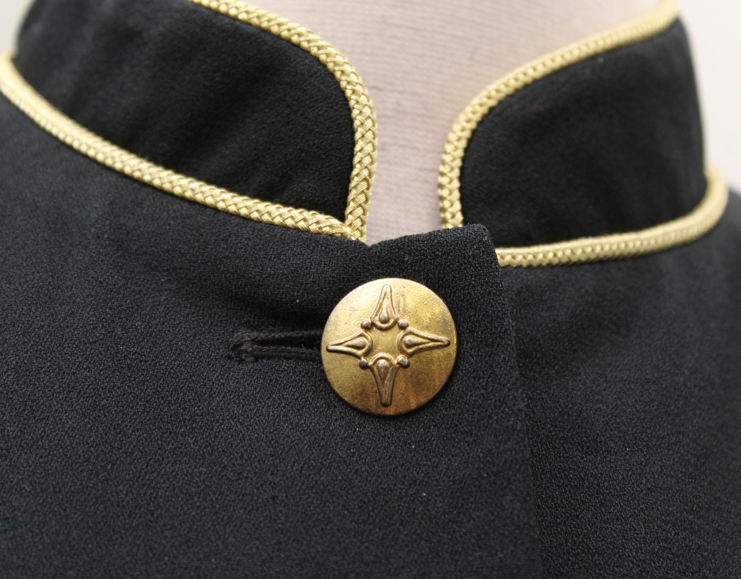 Vtg 90s Black Gold Embroidered Military Style Blazer Jacket Sz 6 Mandarin Collar