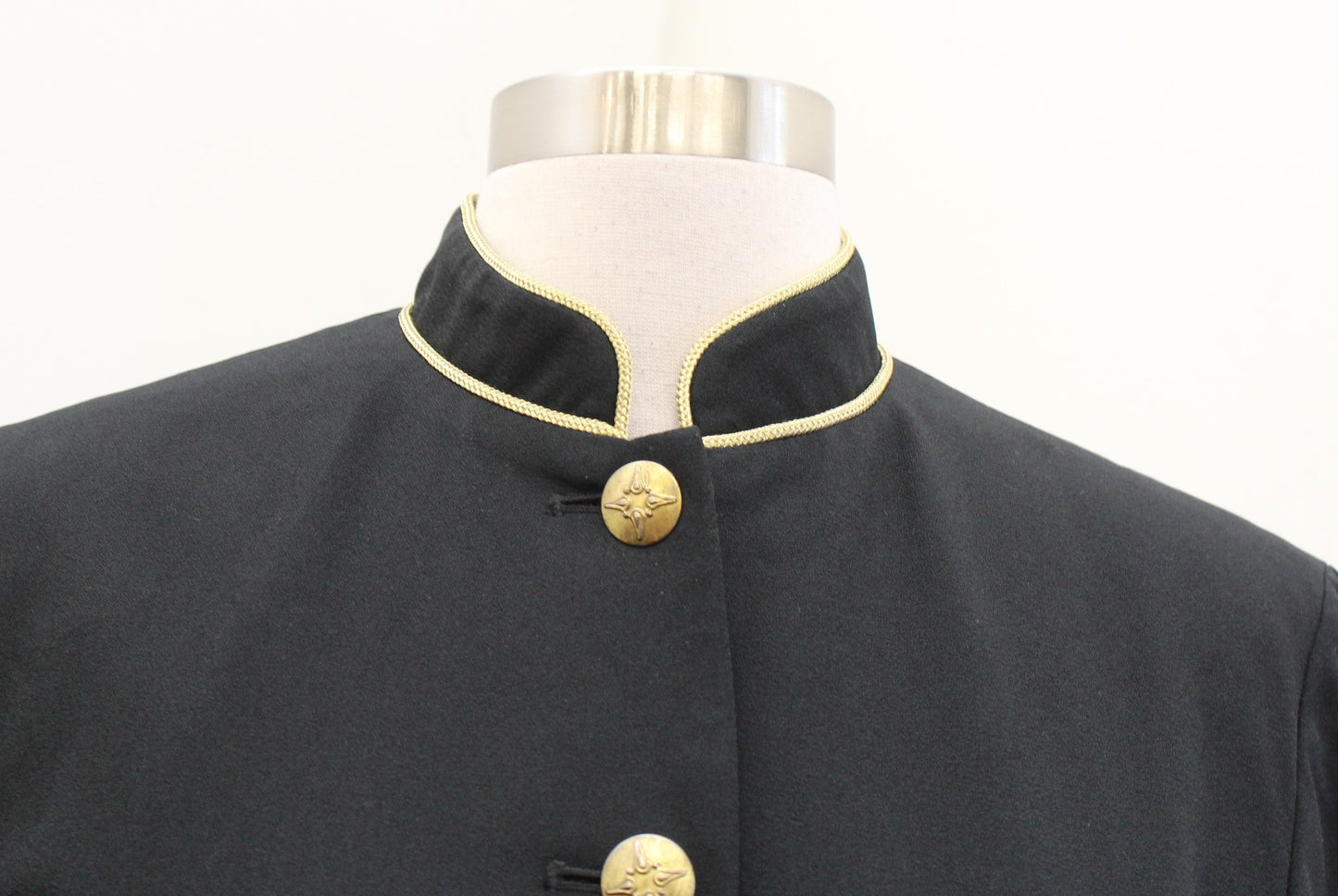 Vtg 90s Black Gold Embroidered Military Style Blazer Jacket Sz 6 Mandarin Collar