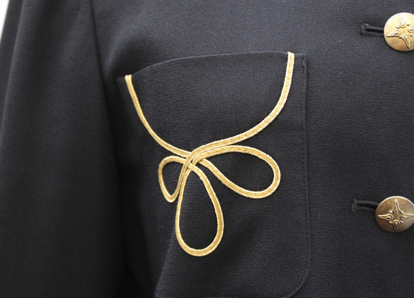 Vtg 90s Black Gold Embroidered Military Style Blazer Jacket Sz 6 Mandarin Collar