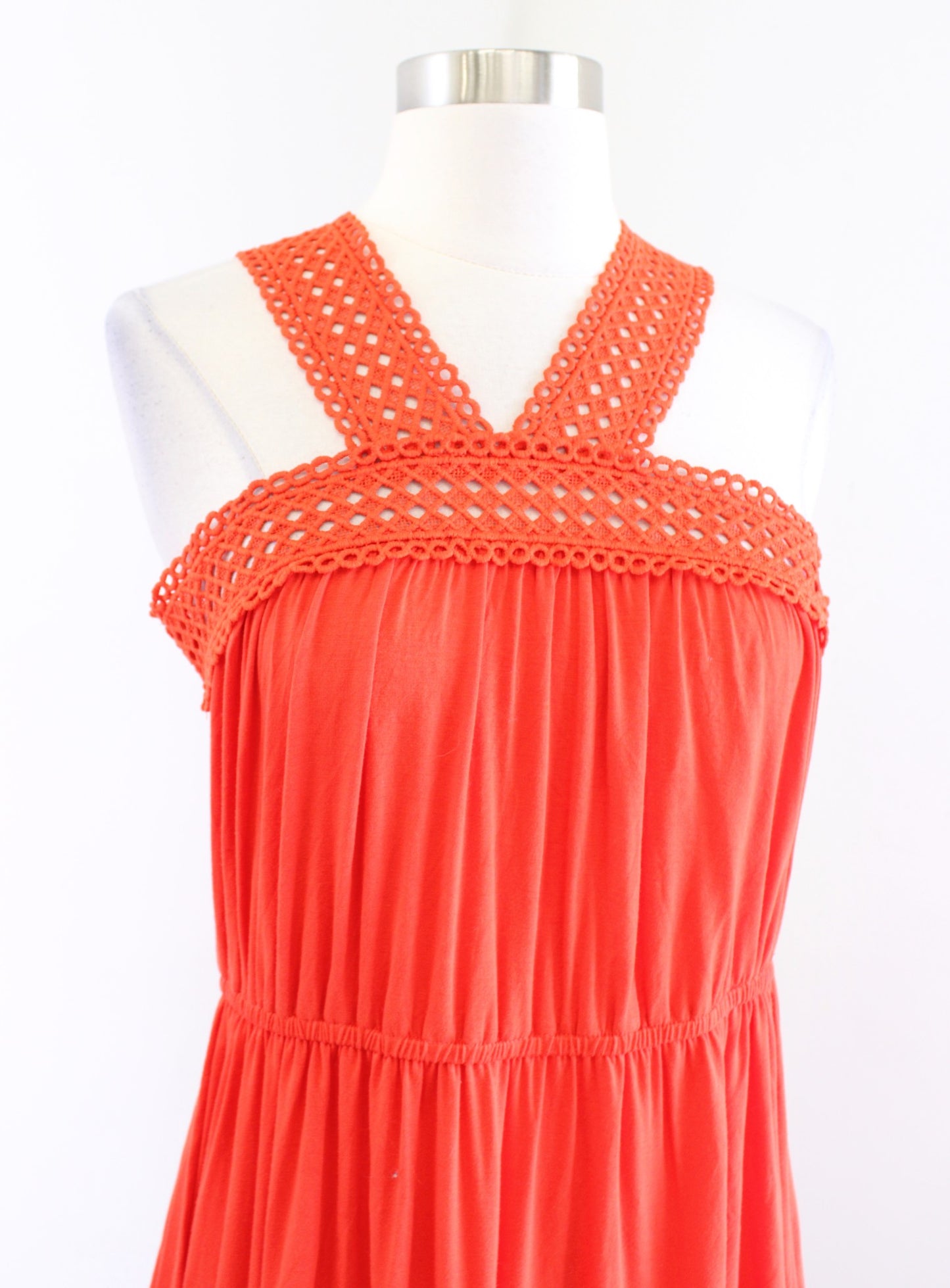 NWT Ann Taylor Loft Orange Lace Crochet Halter Neck Knit Dress Size S Casual