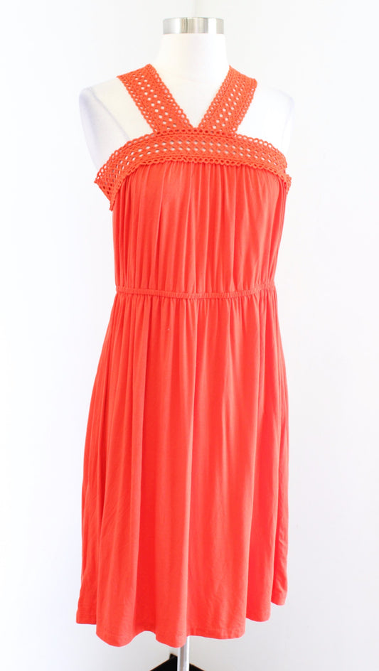 NWT Ann Taylor Loft Orange Lace Crochet Halter Neck Knit Dress Size S Casual