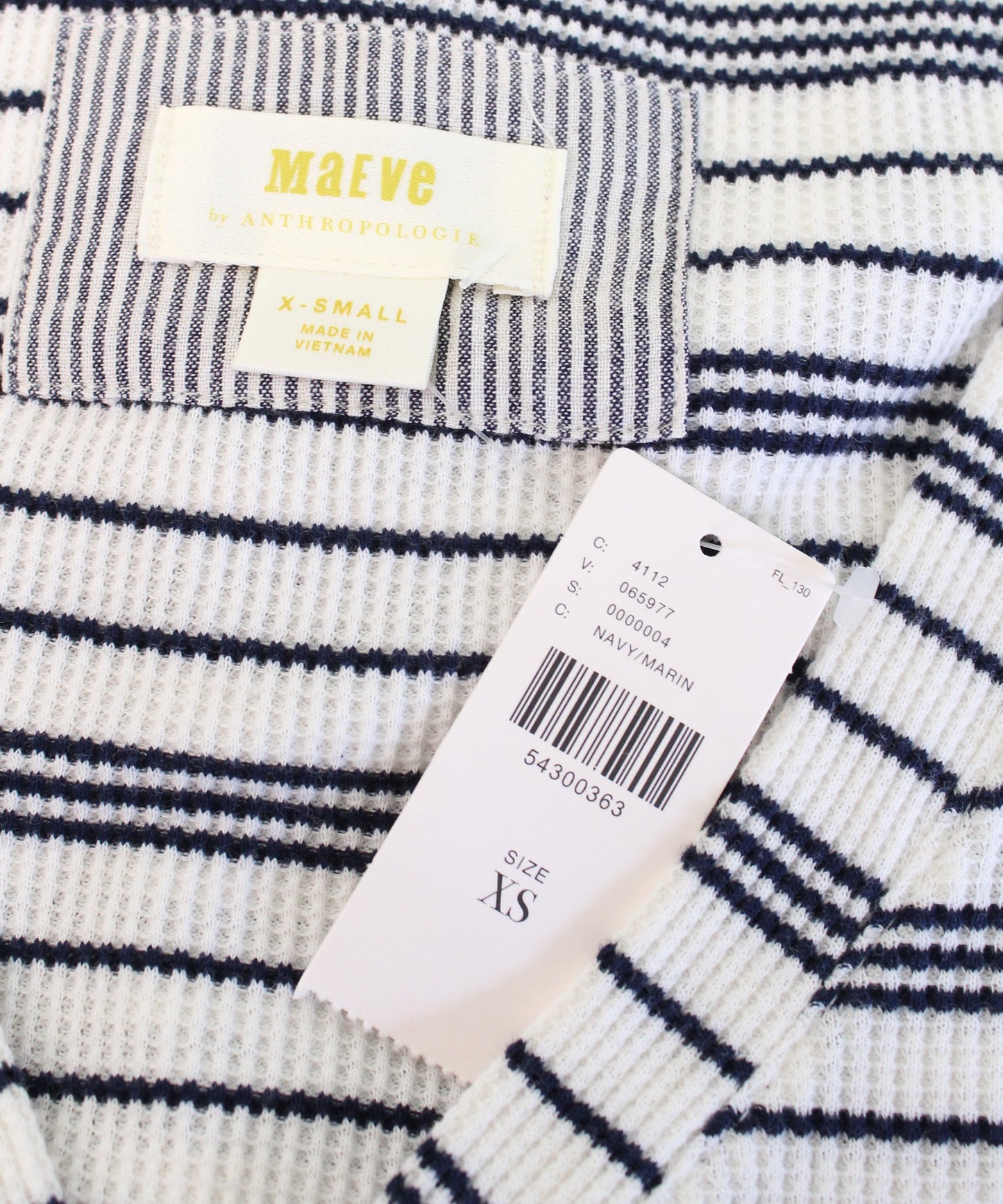 NWT Maeve Anthropologie Navy White Striped Knit Asymmetric Henley Top Size XS