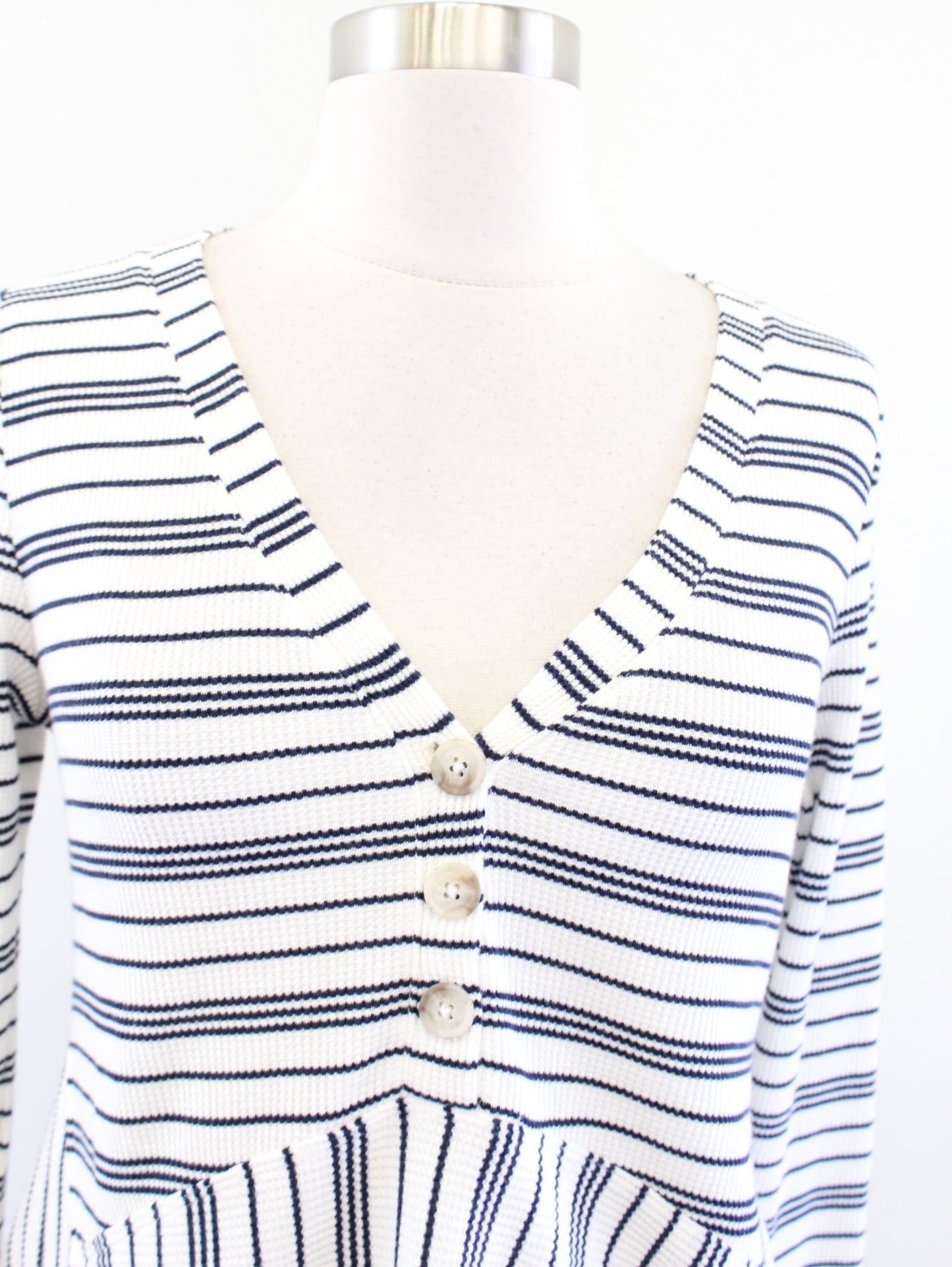 NWT Maeve Anthropologie Navy White Striped Knit Asymmetric Henley Top Size XS