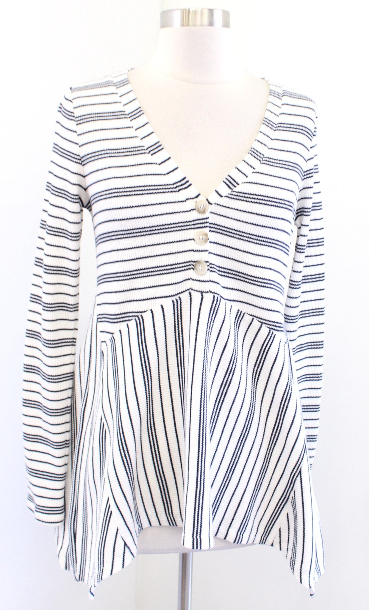 NWT Maeve Anthropologie Navy White Striped Knit Asymmetric Henley Top Size XS