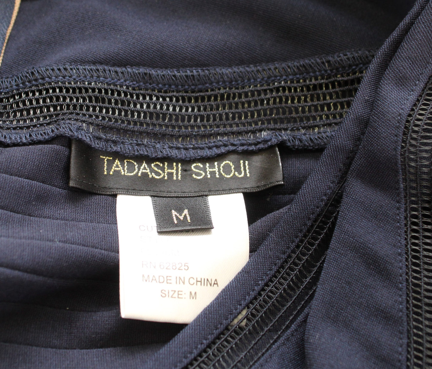 Tadashi Shoji Navy Blue Pintuck Striped Mesh Cutout Cocktail Evening Dress Sz M