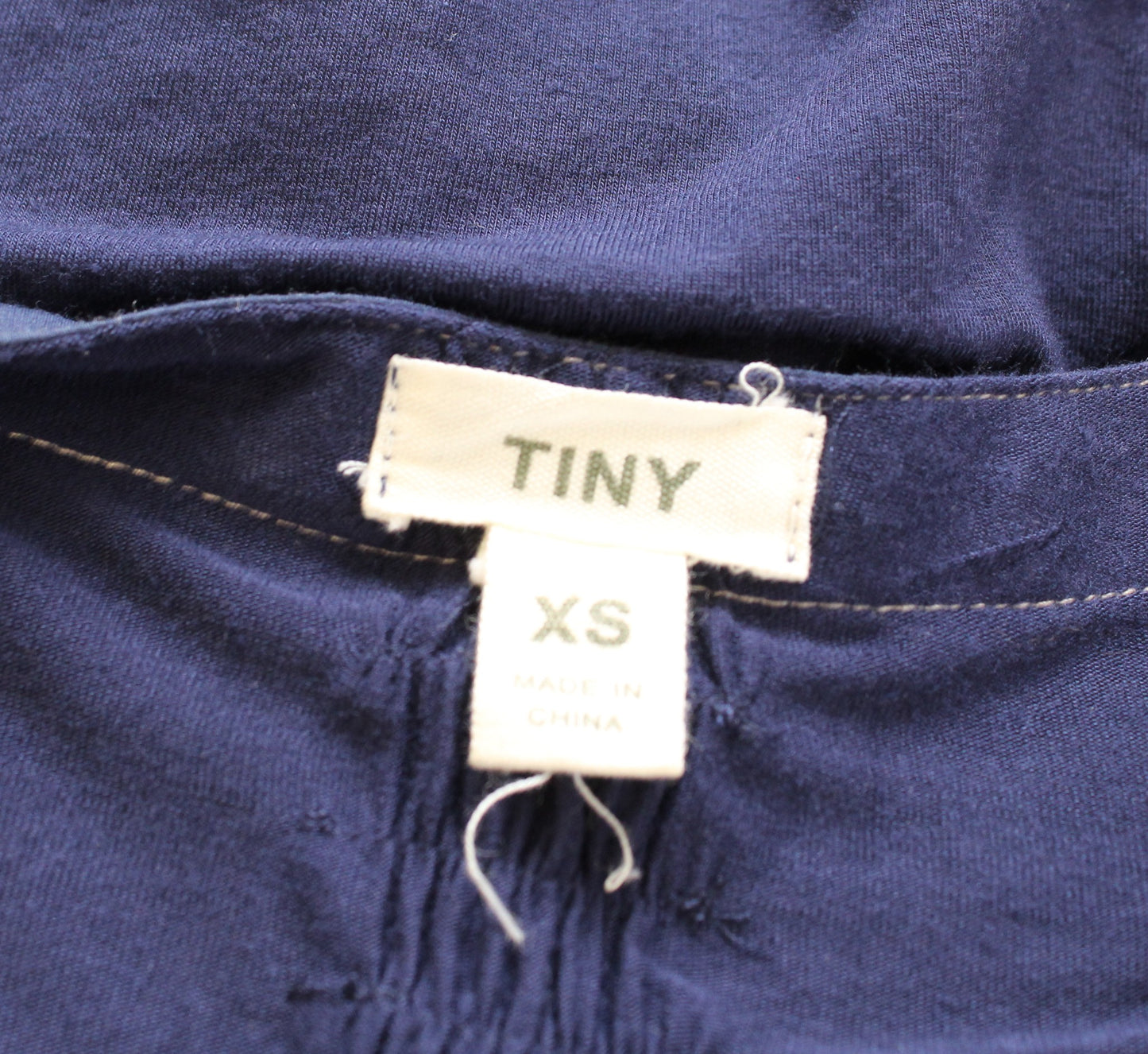 Tiny Anthropologie Plein Air Navy Blue Embroidered Shirt Dress Tie Waist Size XS