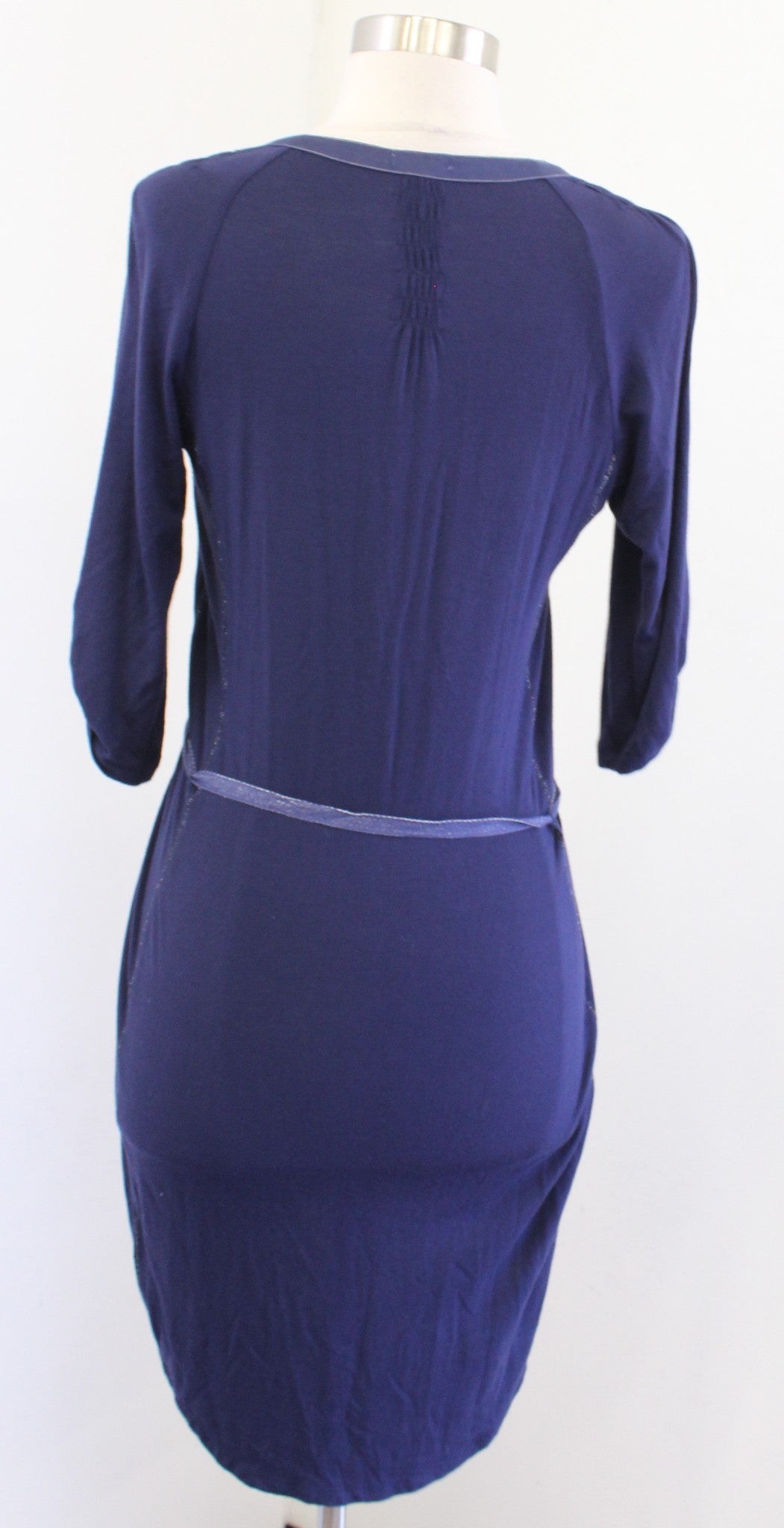 Tiny Anthropologie Plein Air Navy Blue Embroidered Shirt Dress Tie Waist Size XS