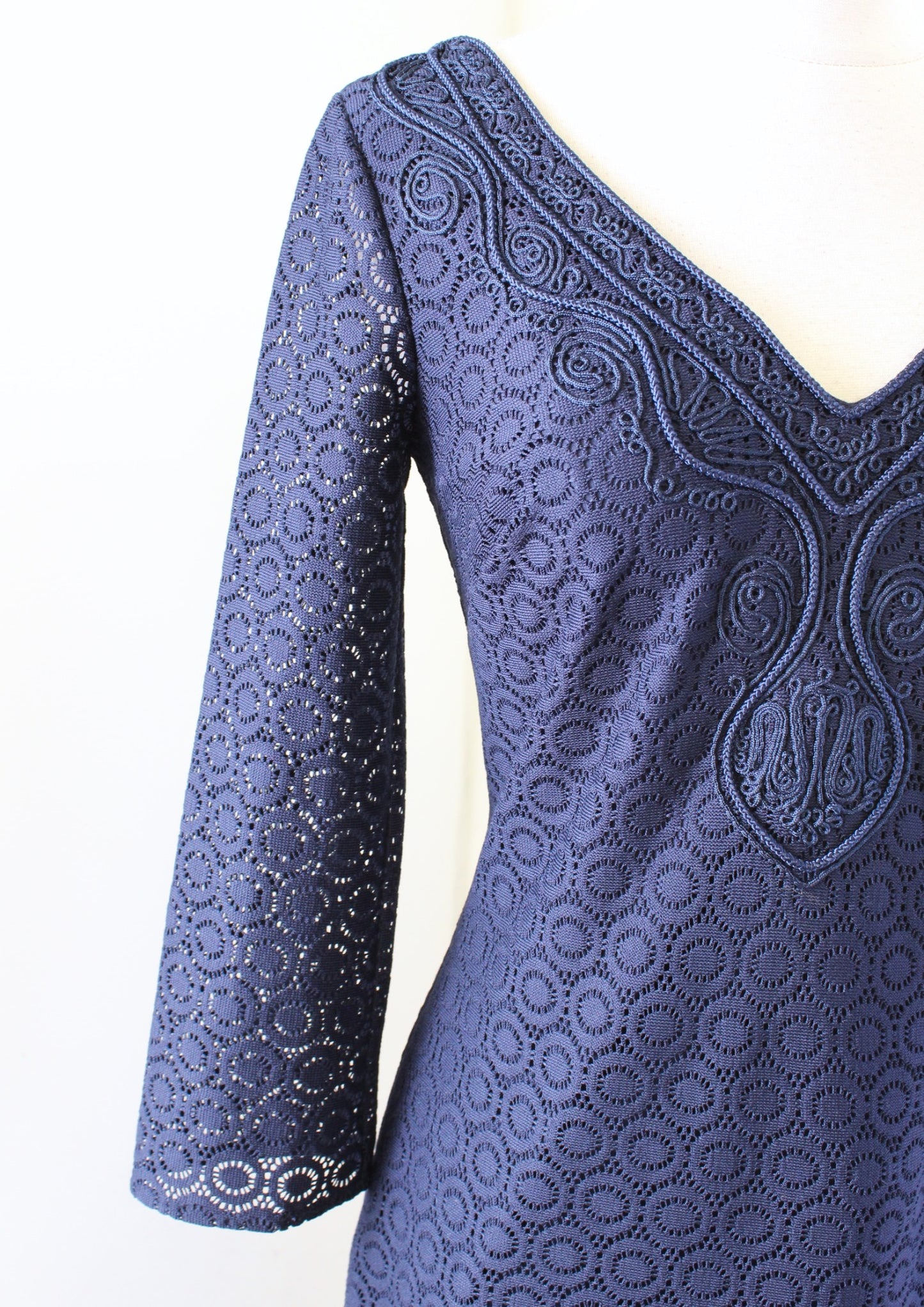 Lilly Pulitzer Alden True Navy Blue Knit Geo Circle Lace Tunic Dress Size XS