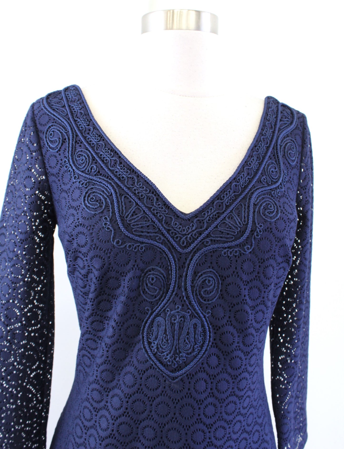 Lilly Pulitzer Alden True Navy Blue Knit Geo Circle Lace Tunic Dress Size XS