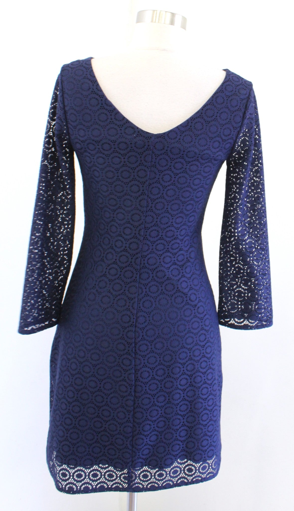 Lilly Pulitzer Alden True Navy Blue Knit Geo Circle Lace Tunic Dress Size XS