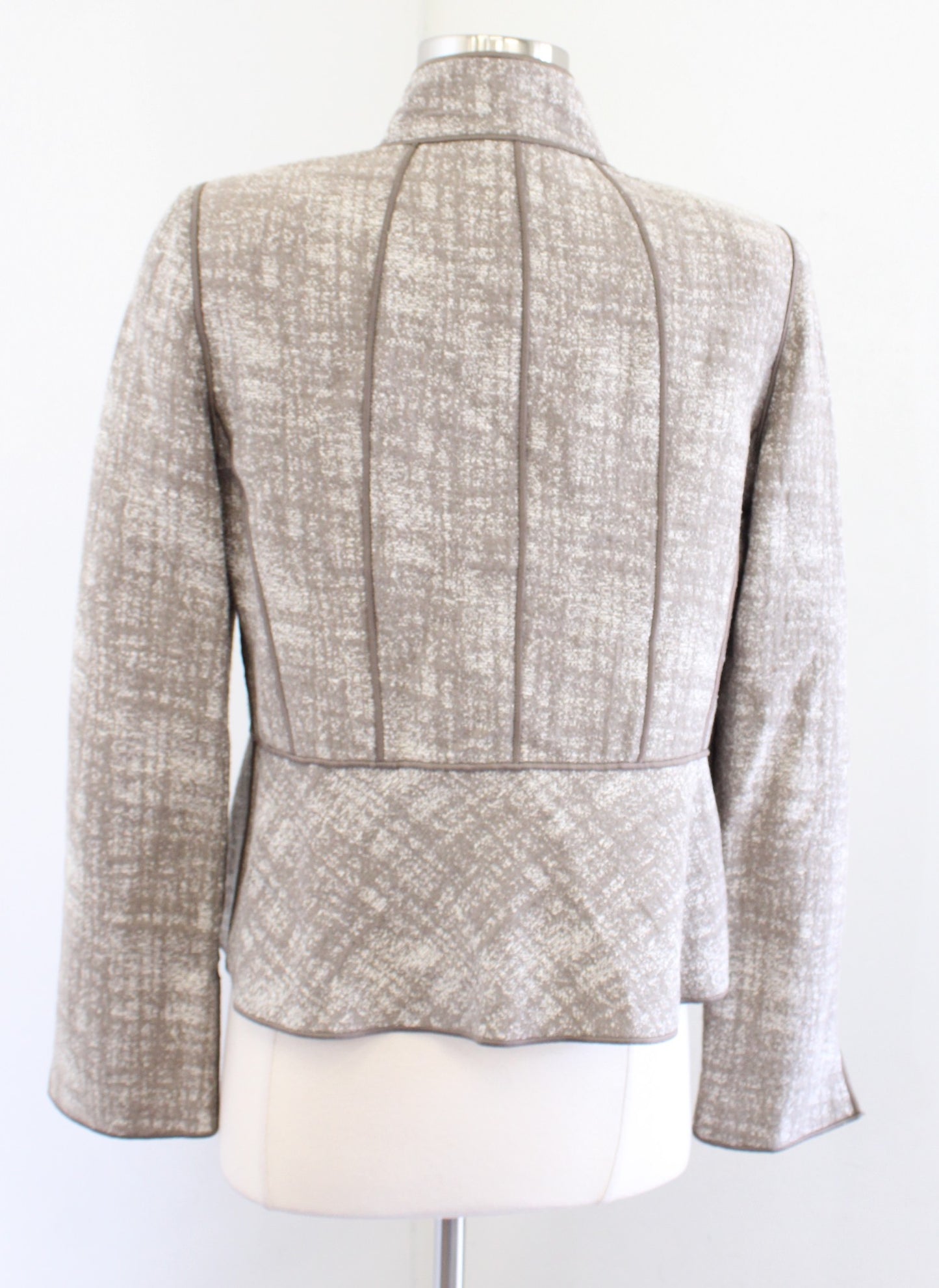 Lafayette 148 New York Brown Ivory Printed Snap Button Blazer Jacket Size 6