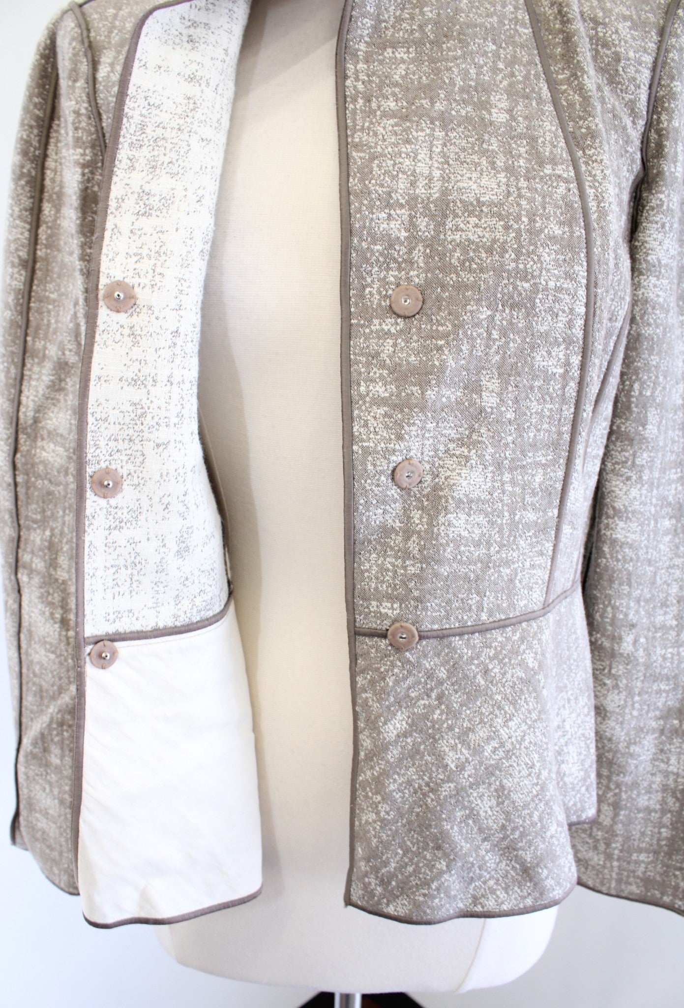 Lafayette 148 New York Brown Ivory Printed Snap Button Blazer Jacket Size 6