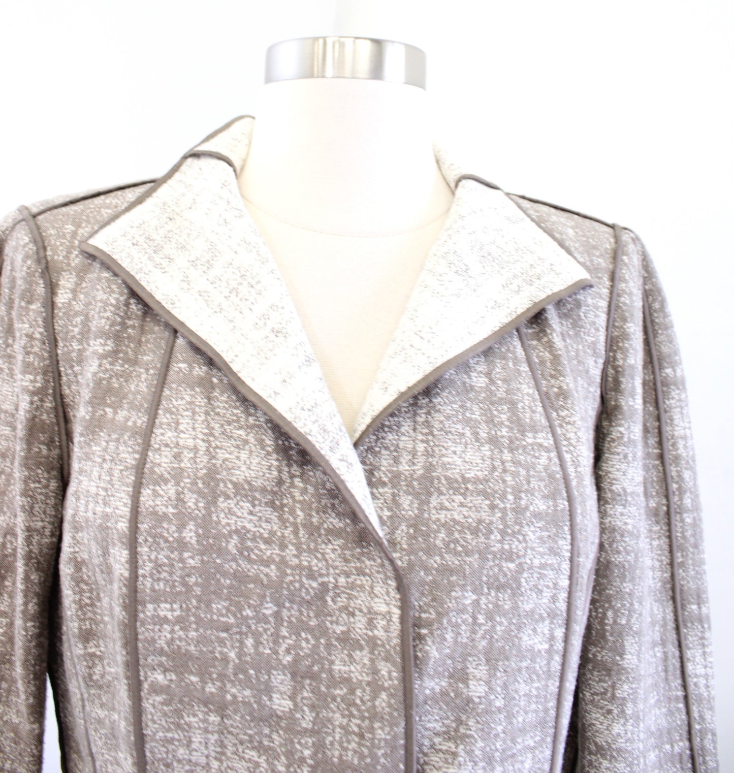 Lafayette 148 New York Brown Ivory Printed Snap Button Blazer Jacket Size 6